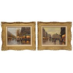 Paire de peintures de scènes de rue parisiennes:: années 1900