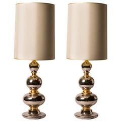 Pair of French Deco Glazed Ceramic Table Lamps with Custom Shades