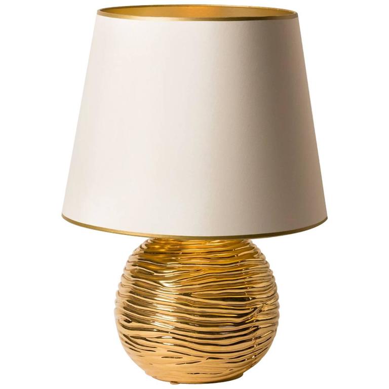 MidCentury French Gold Glazed Ceramic Table Lamp at 1stDibs
