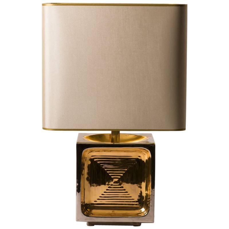 Mid-Century, French Ceramic Table Lamp with Gold and Silver Glaze