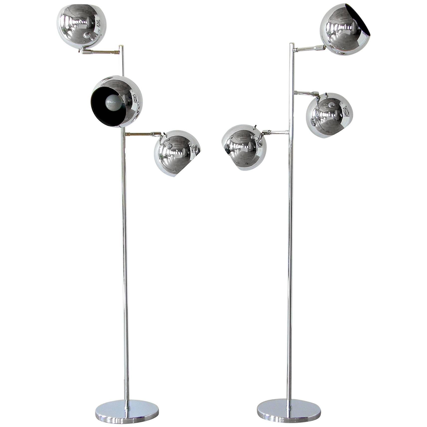 Pair of Koch and Lowy Triple Sphere Floor Lamps