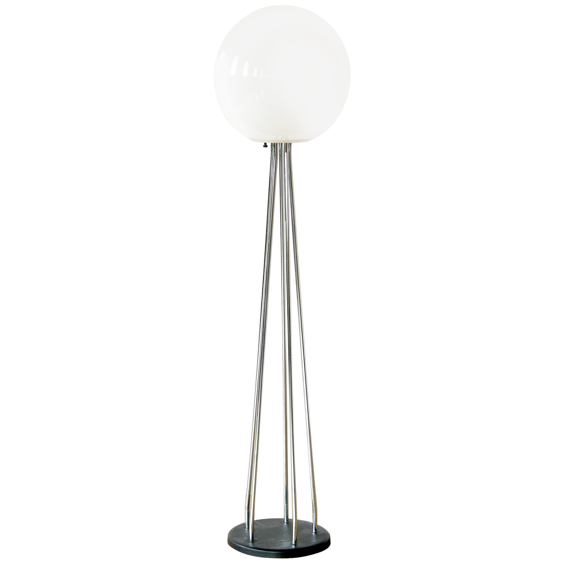 Chrome Base Spiral White Globe Shades Floor Lamp at 1stDibs
