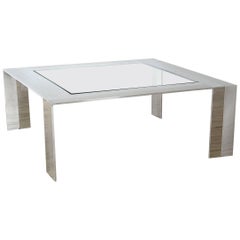 Brushed and Polished Stainless Steel and Glass Coffee Table
