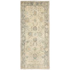 Muted Vintage Turkish Oushak with Floral Design in Gray, Cream and Peach