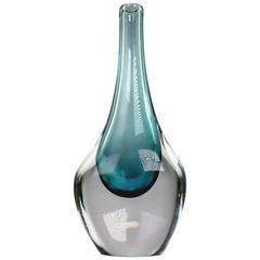 Smålandshyttan Swedish Modern Organic Shaped Aqua Green Glass Vase, 1960s