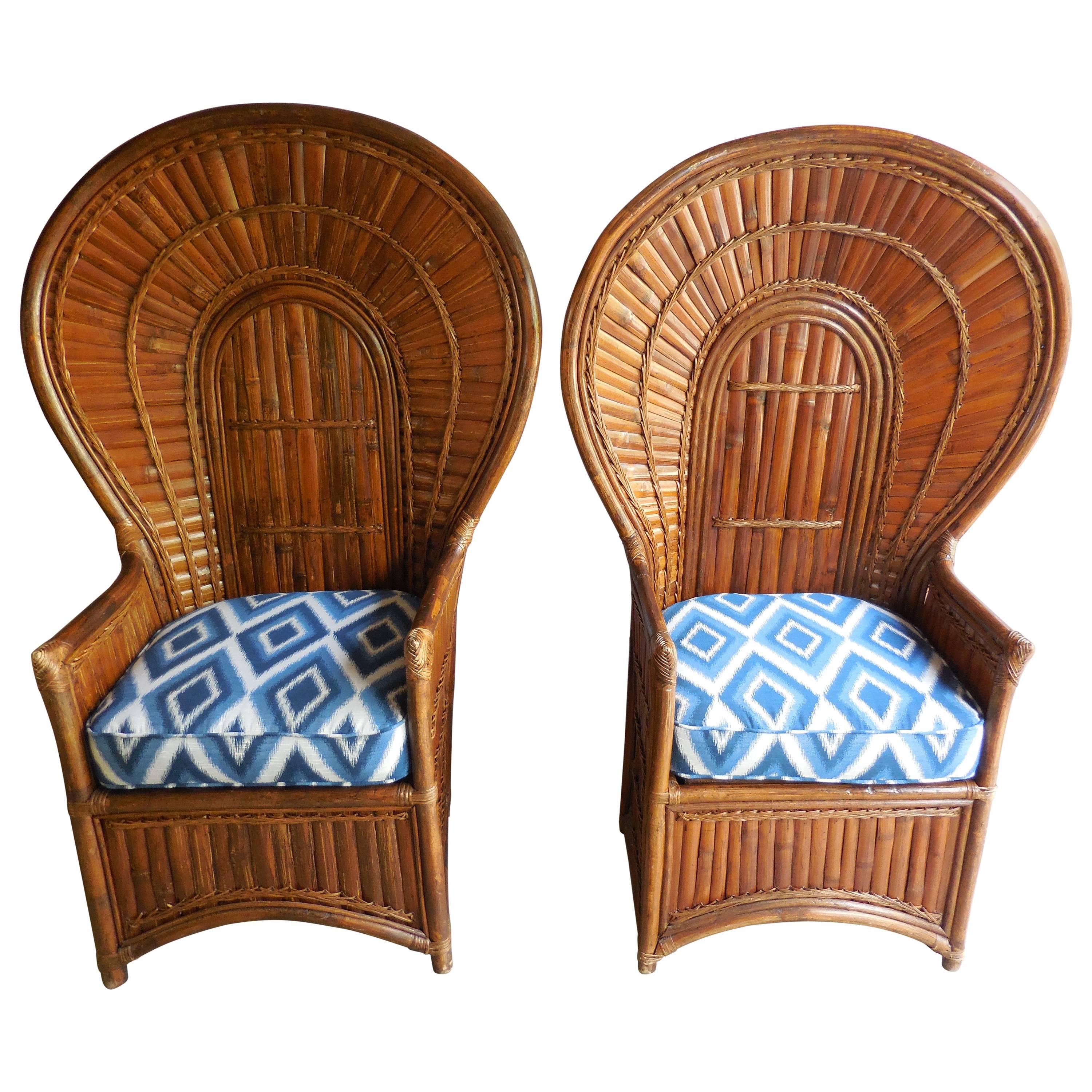 Pair of Vintage Bamboo Peacock Chairs For Sale