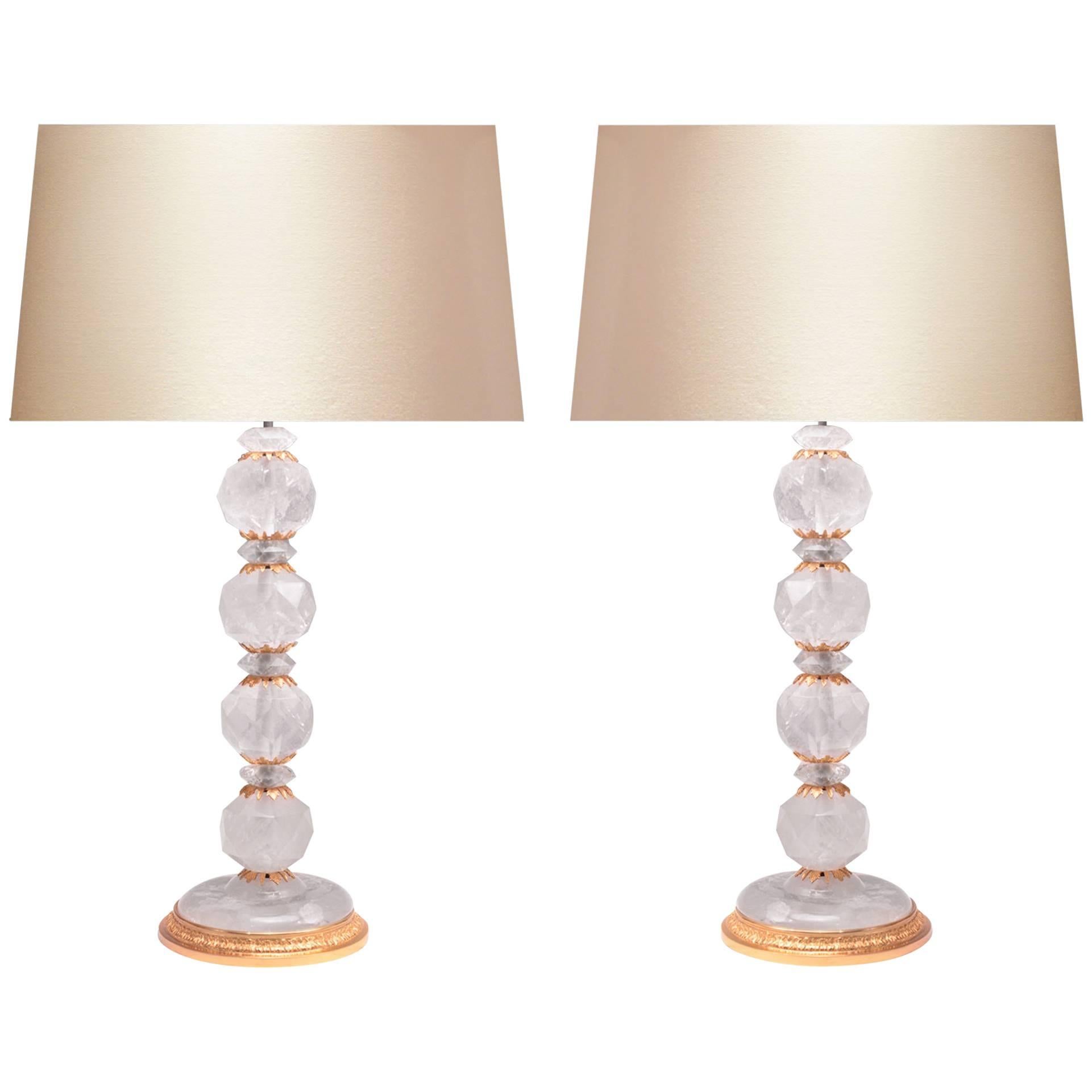 Pair of Ormolu-Mounted Rock Crystal Quartz Lamps