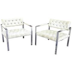 Pair of Chrome and Velvet Lounge Chairs by Milo Baughman for Thayer Coggin 7