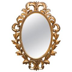 Oval Italian Carved Wood Gilded Mirror