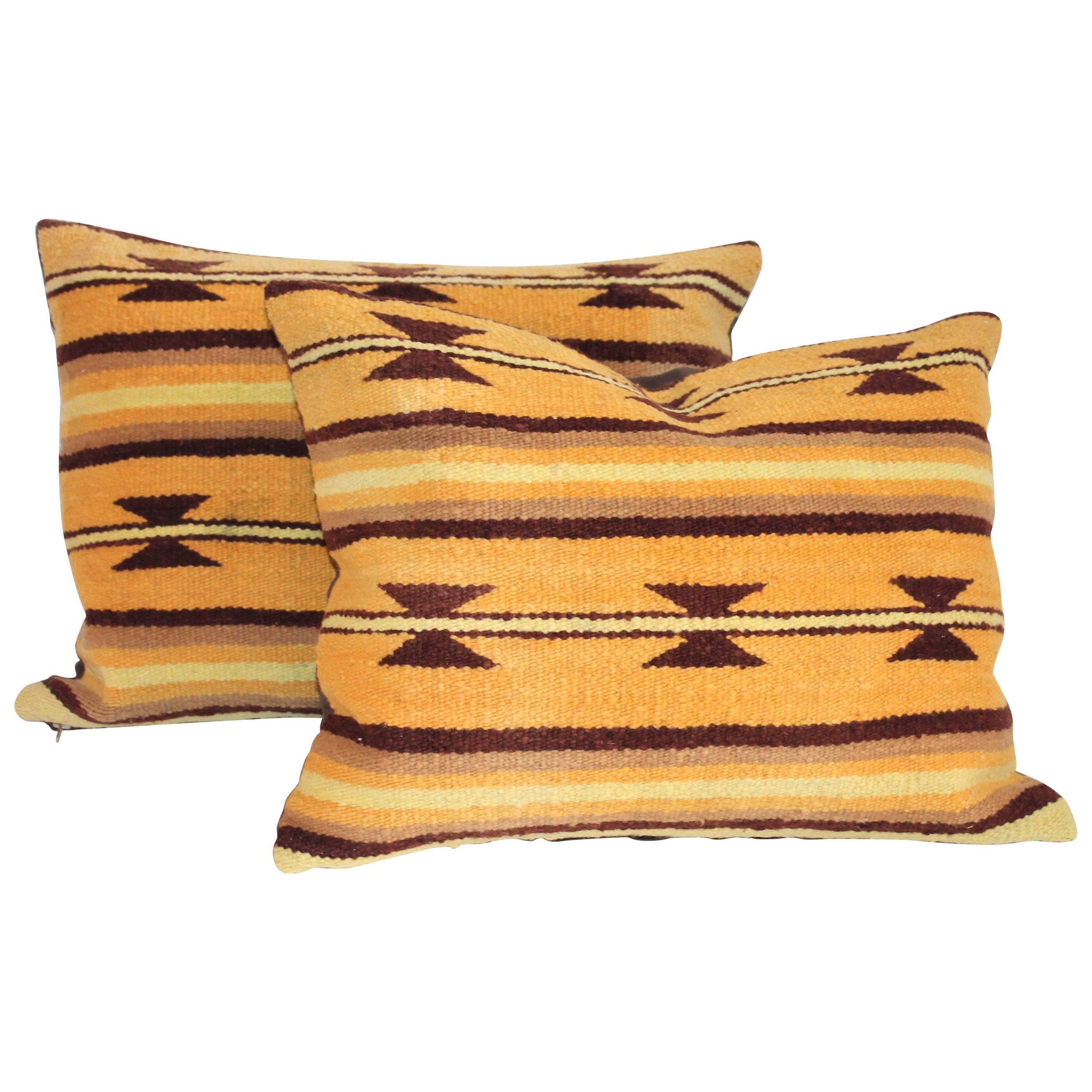 Pair of Mustard and Brown Navajo Indian Weaving For Sale