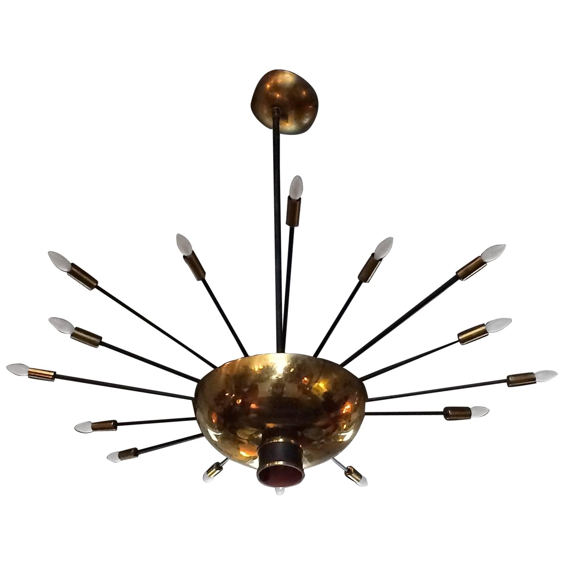 Mid-Century Modern Brass Starburst Chandelier by Paavo Tynell