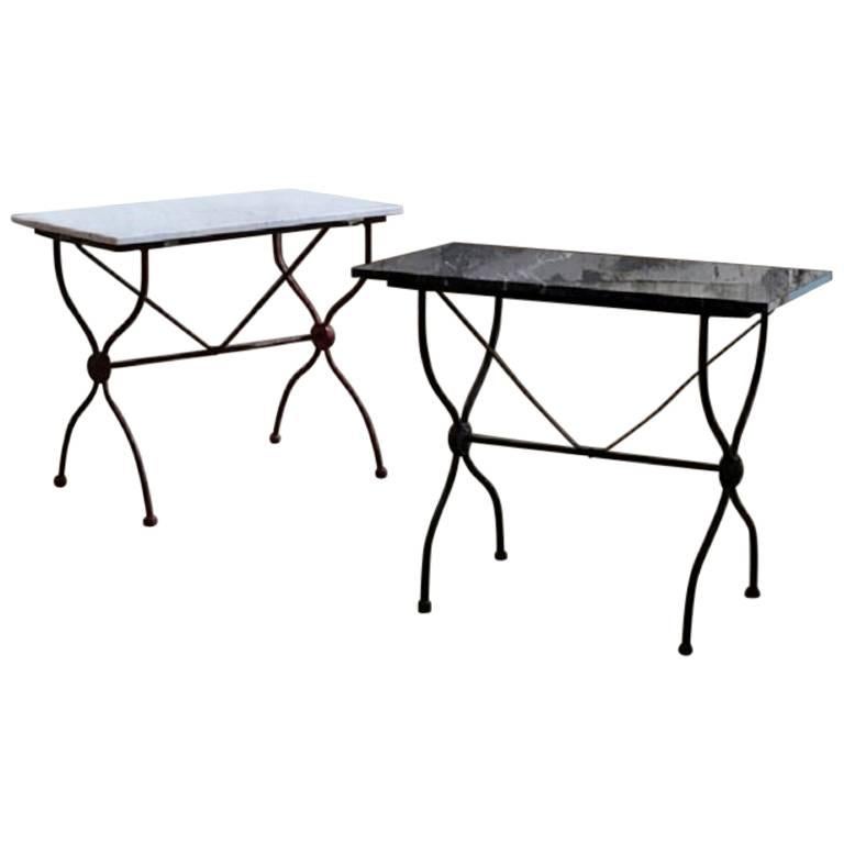 Pair of French Garden Table with Marble Tabletop