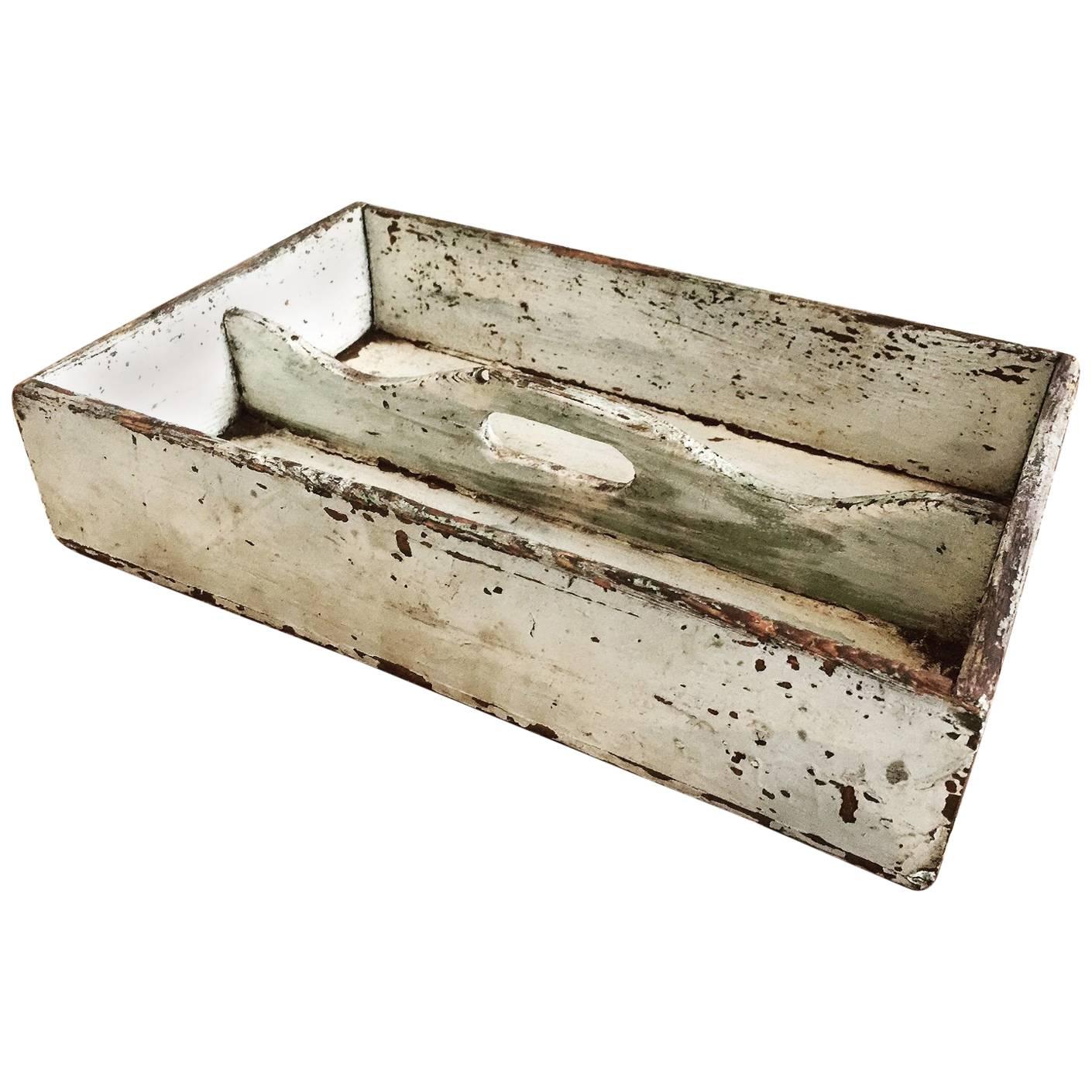 Vintage English Provincial Pine Shabby Chic Cutlery Tray Box For Sale