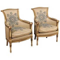 20th Century Pair of French Lacquered and Gilt Armchairs