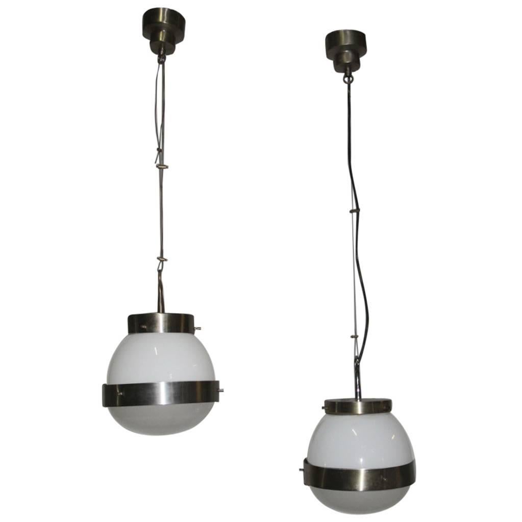 Pair of Delta Ceiling Lamp Round Artemide Sergio Mazza Italian Design, 1960s For Sale