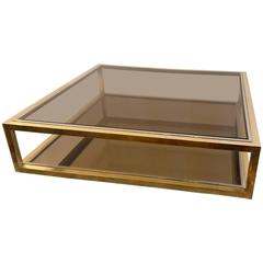 Square Two Tiered Coffee Table in Brass by Nazaret, Italy 9