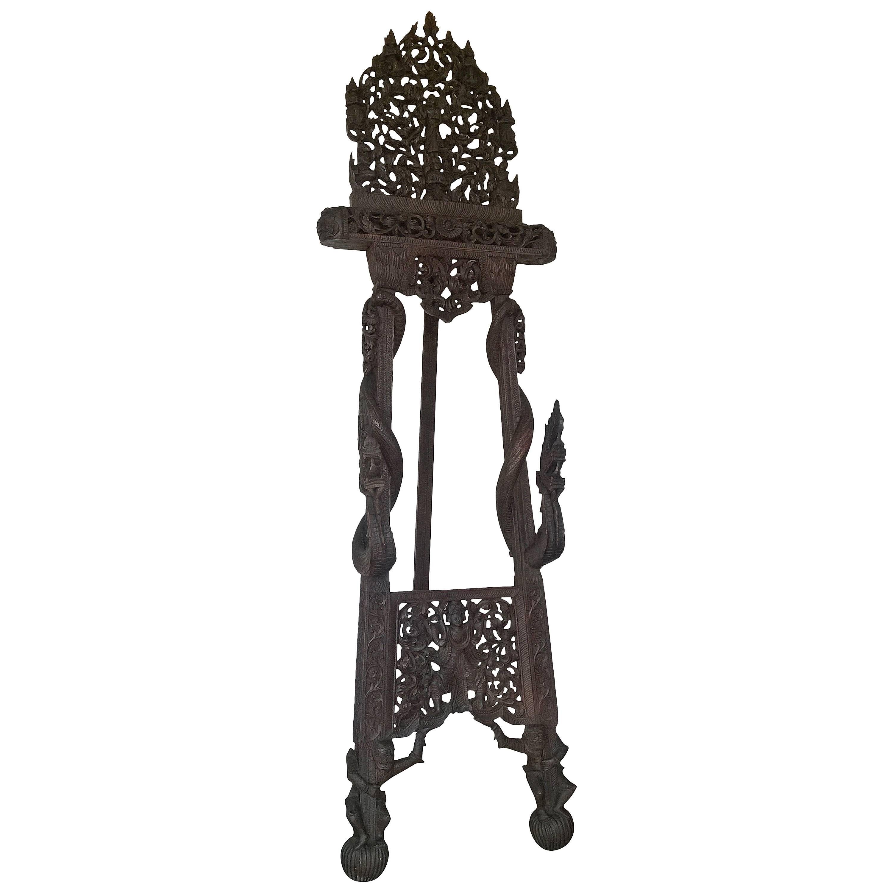 19th Century Indian Carved Teak Easel
