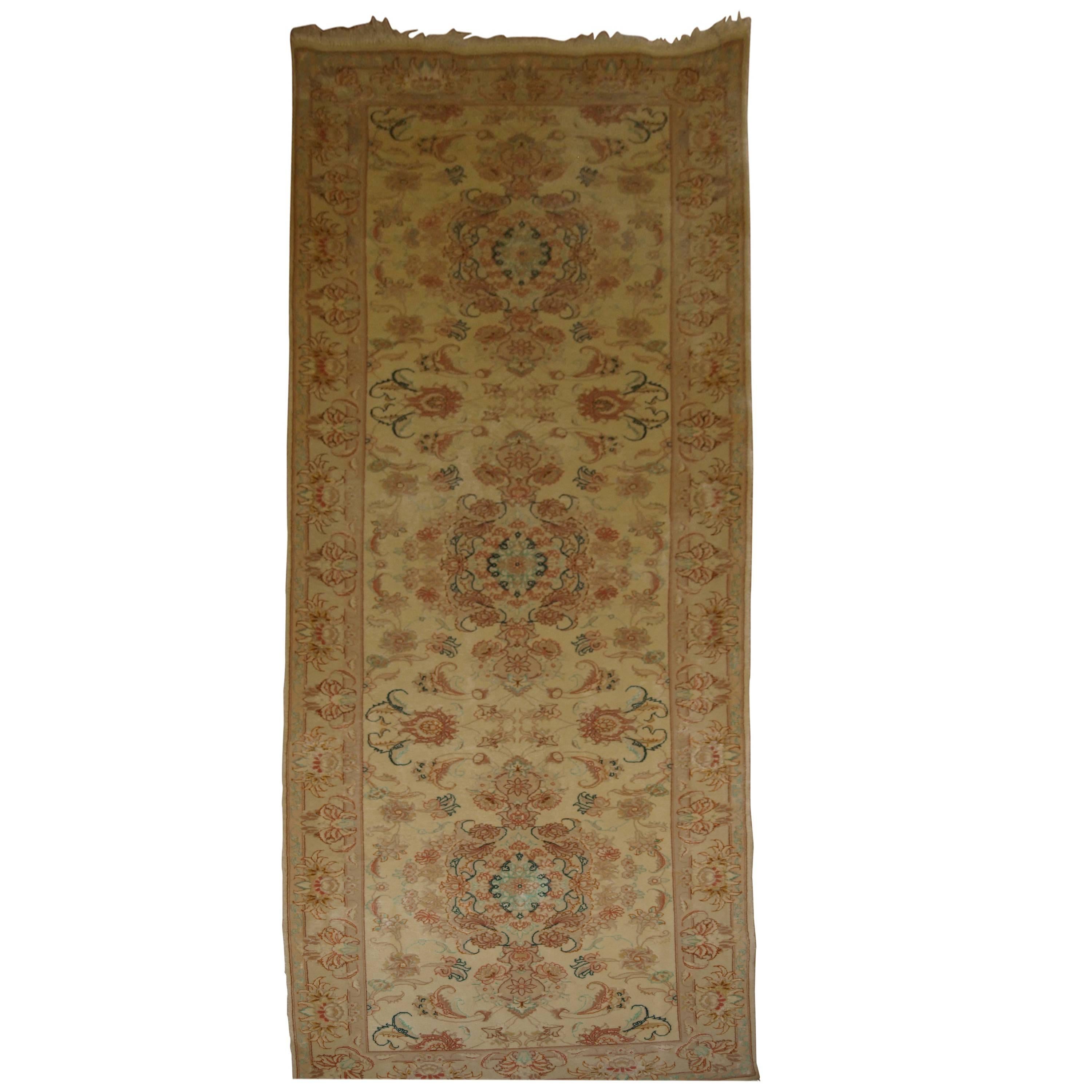 Very Fine Hand-Knotted Persian Tabriz Runner in Lambs Wool and Silk For Sale
