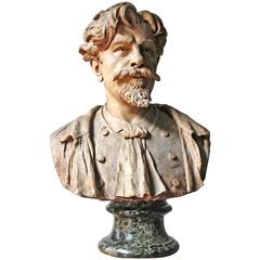 French Patinated Terracotta Portrait Bust of Carpeaux by M.Hiolle, circa 1896