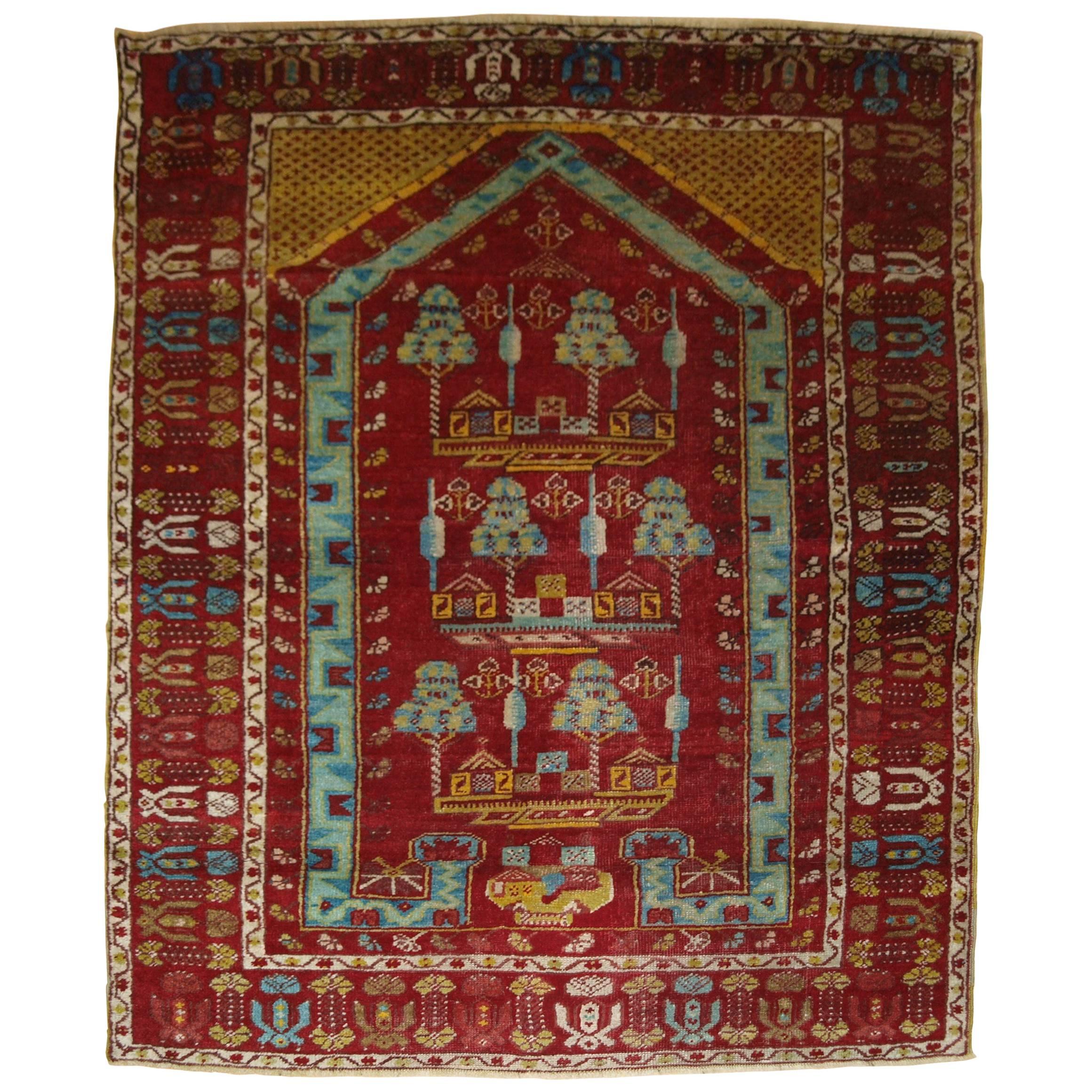 Antique Anatolian Kirsehir Village Prayer Rug, Traditional Design, One of Pair For Sale