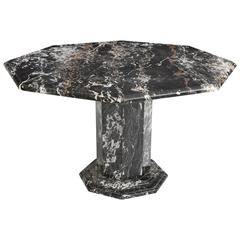 Black Portoro Octagon Marble Dining Table with White Brown Veins, 1970s, France 1