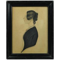 19th Century English Folk Art Miniature Watercolor Portrait a Very Bronte Lady 9