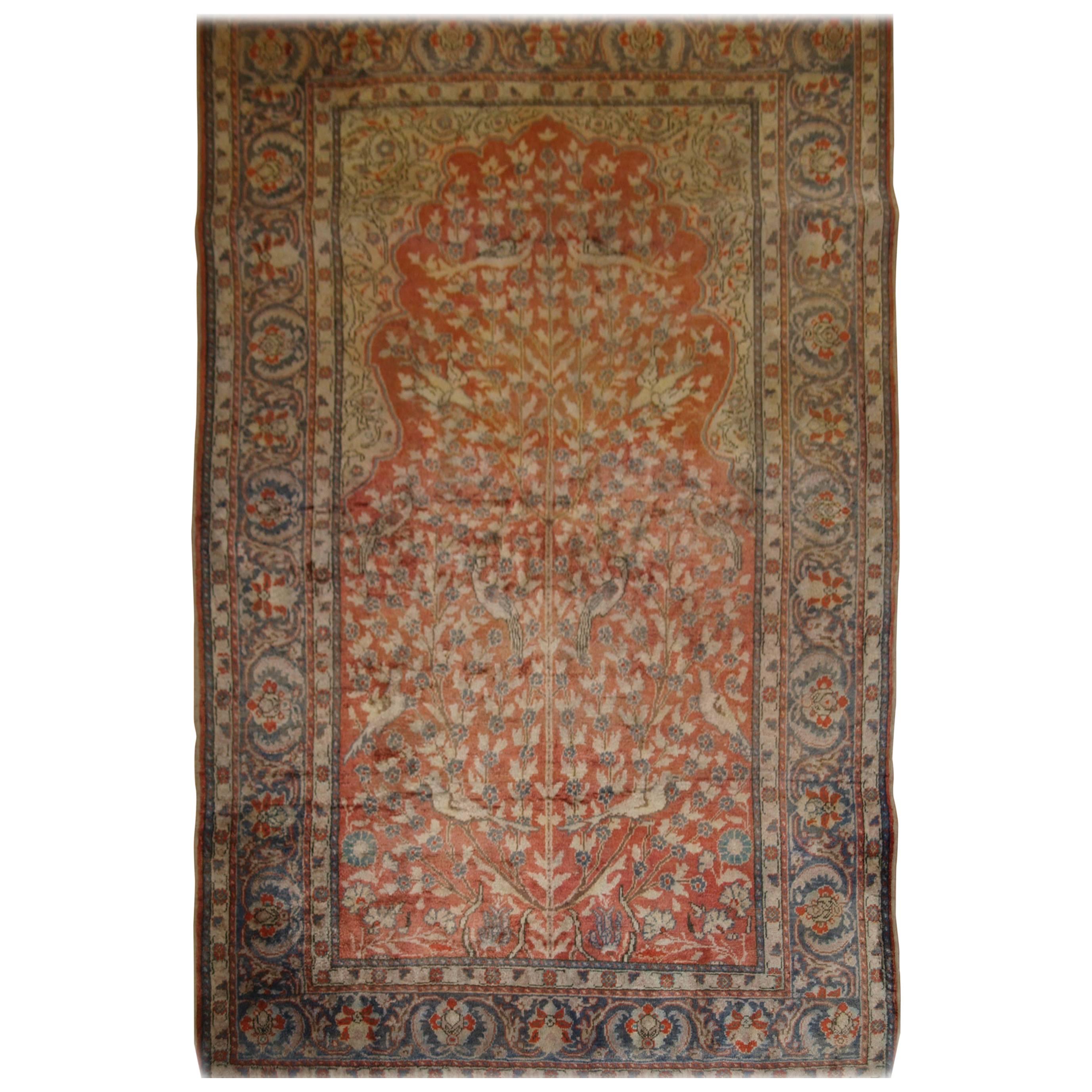 Antique Anatolian Kayseri 'Art Silk' Prayer Rug, with Tree of Life Prayer Design For Sale