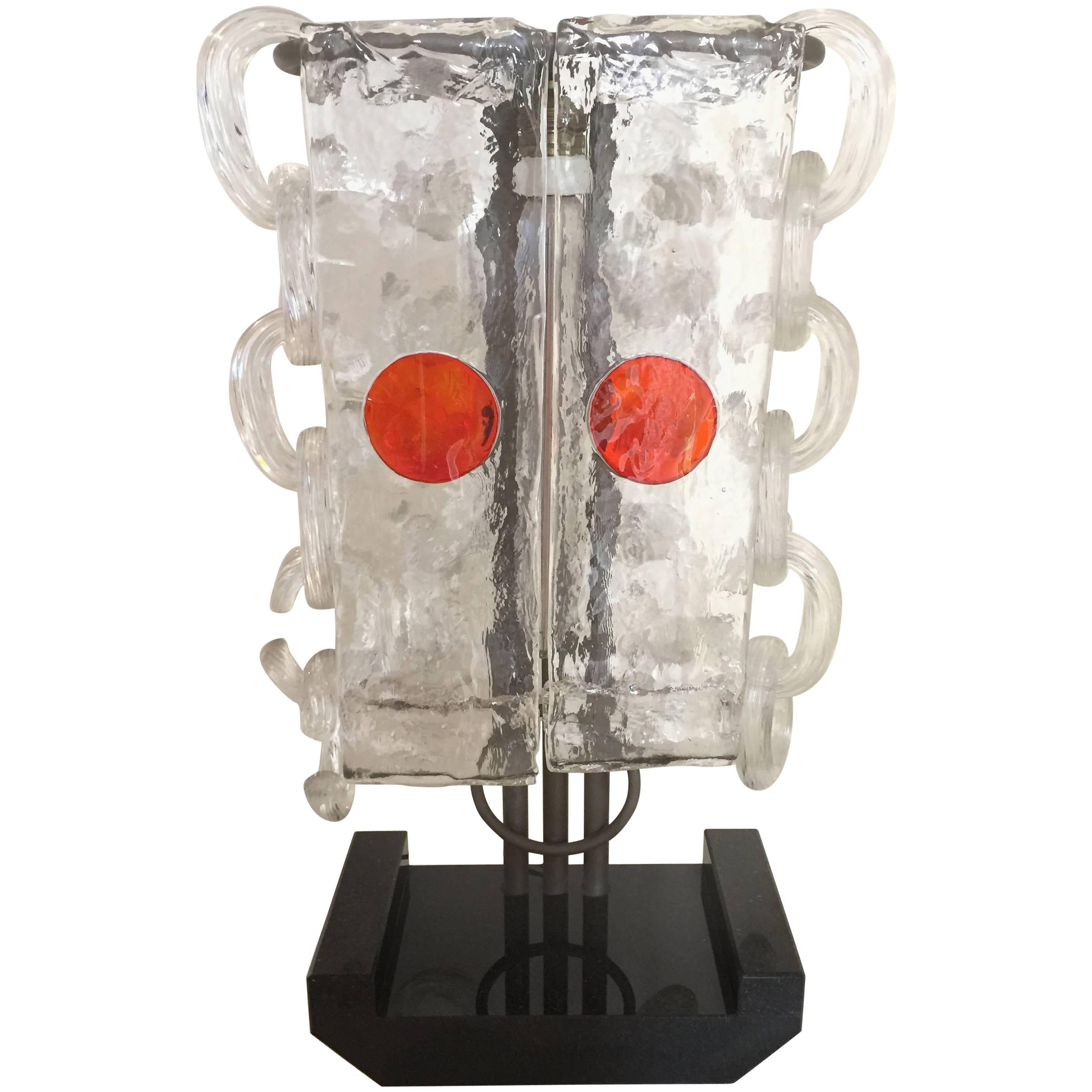 Ettore Sottsass Big Marble and Glass Table Lamp, Murano, 1970s For Sale