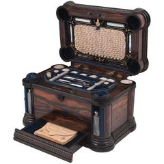 Antique Unique Extremely Rare Victorian Coromandel Mechanical Sewing Box