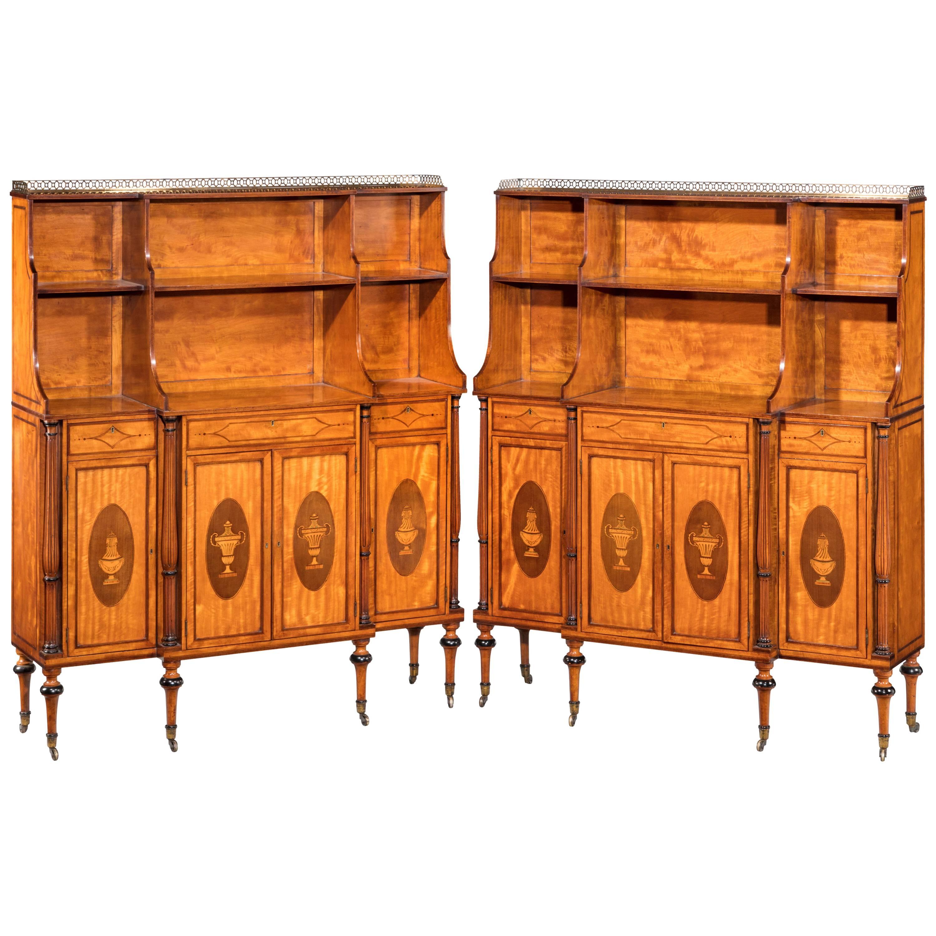 Pair of Late 19th Century Satinwood Dwarf Cabinets