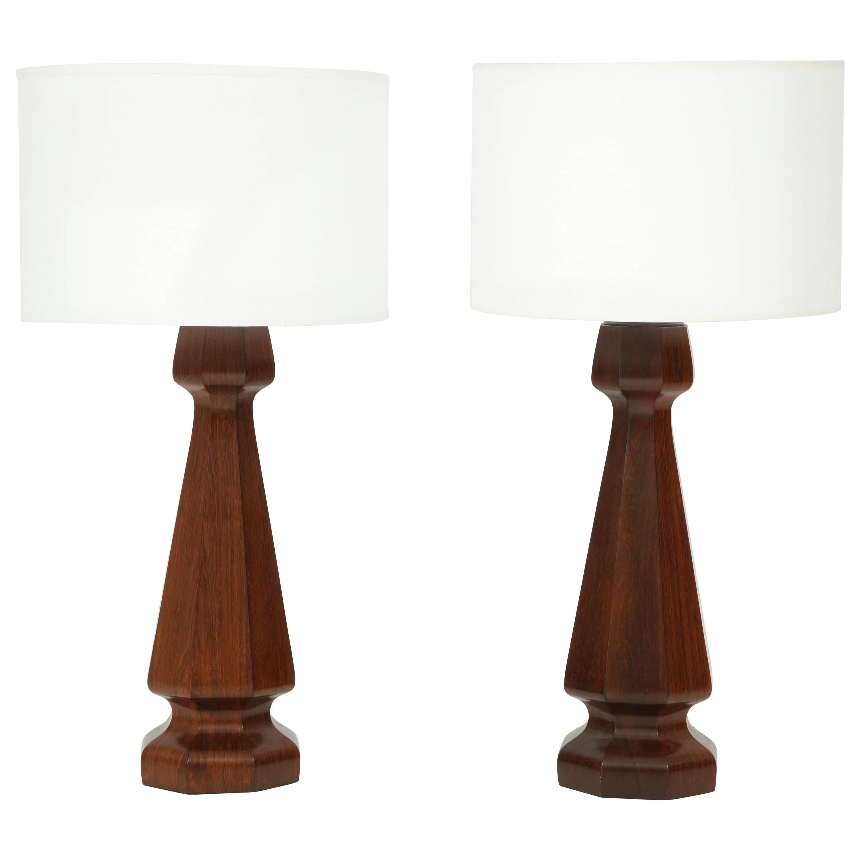 Large rosewood column lamps