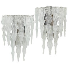 Pair of Murano Icicle Glass Sconces