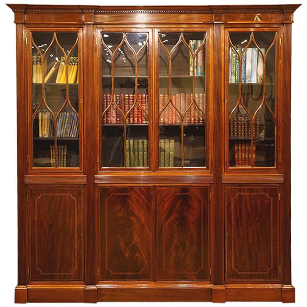 19th Century Mahogany Inlaid Small Library Bookcase