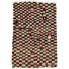 Mid-Century Modern Vintage Berber Moroccan Rug with Checkerboard Design 12