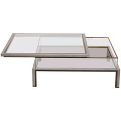 Maison Jansen Sliding Top Coffee Table in Brass and Chrome