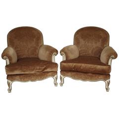 Pair of Large Louis XV Style Cream Lacquer Bergeres, 1940 Period