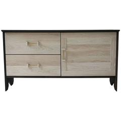Phoebe Credenza Modern Sideboard in Bleached and Oxidized White Oak Brass Pull