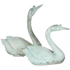 Pair of Vintage Bronze Swans