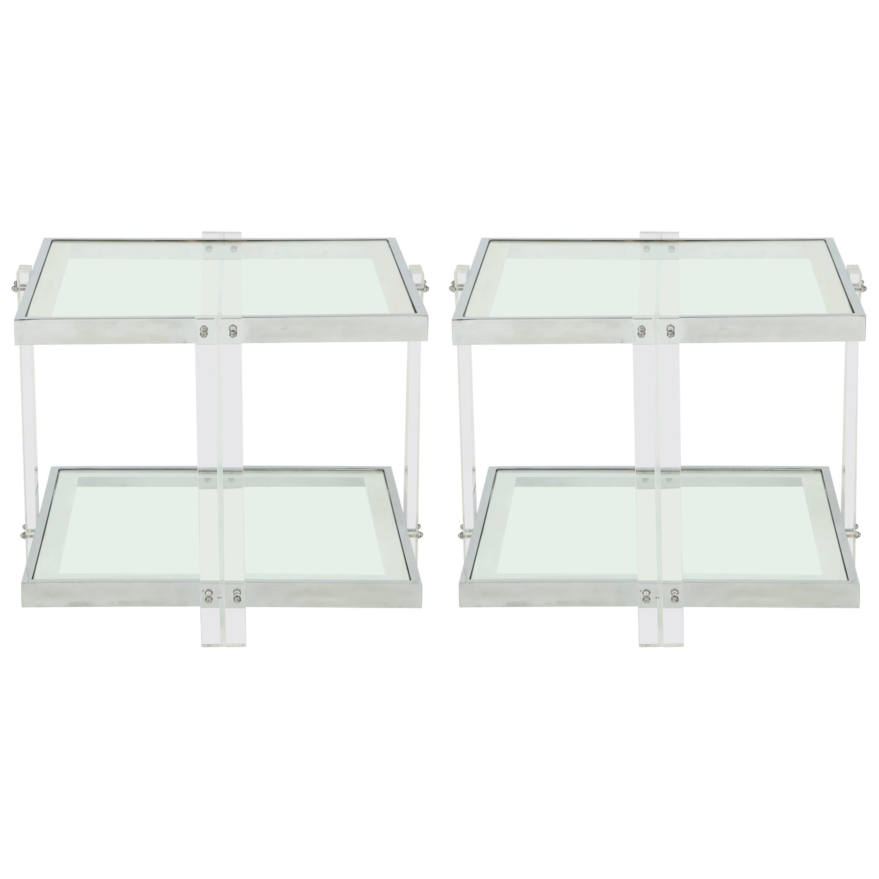 Pair of Side Tables, Chrome/Lucite