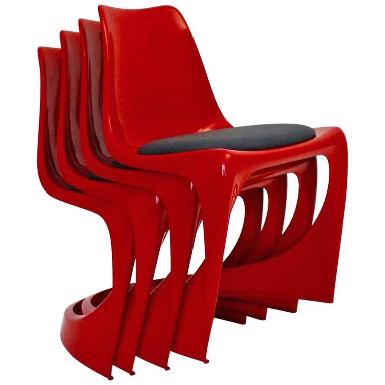 Red Plastic Chairs by Steen Ostergaard, 1966, Denmark For Sale at 1stdibs