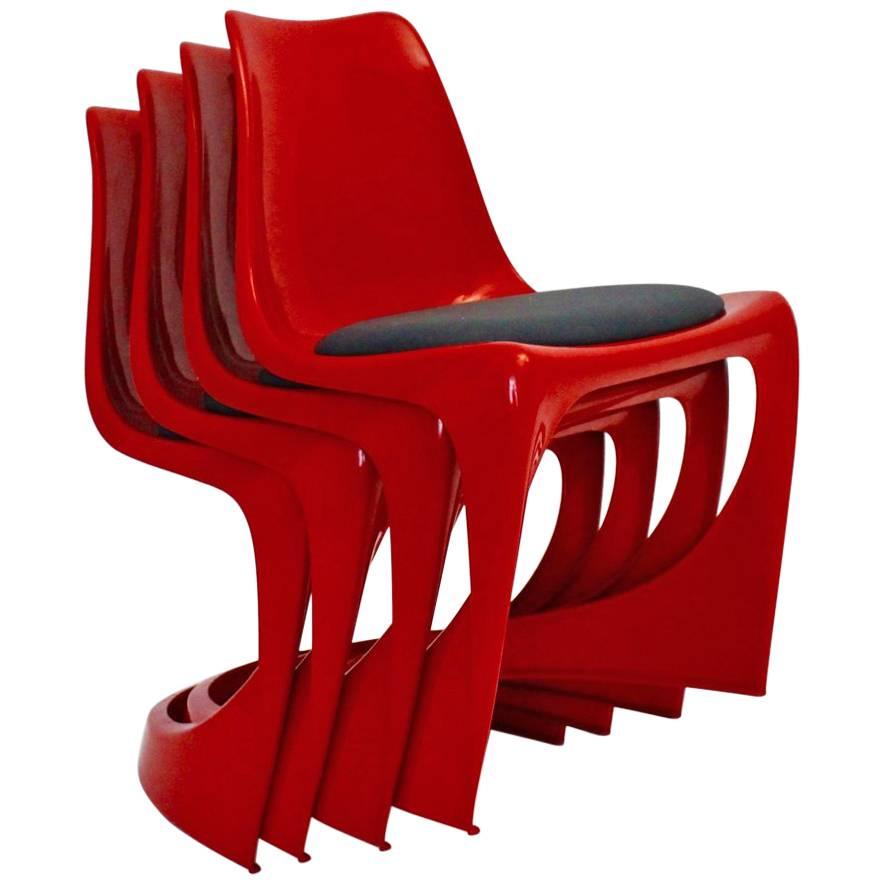 Space Age Red Vintage Plastic Dining Chairs Universale Joe Colombo