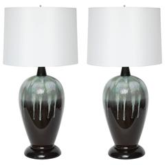 Danish Modern Ombre Drip Glazed Lamps 6