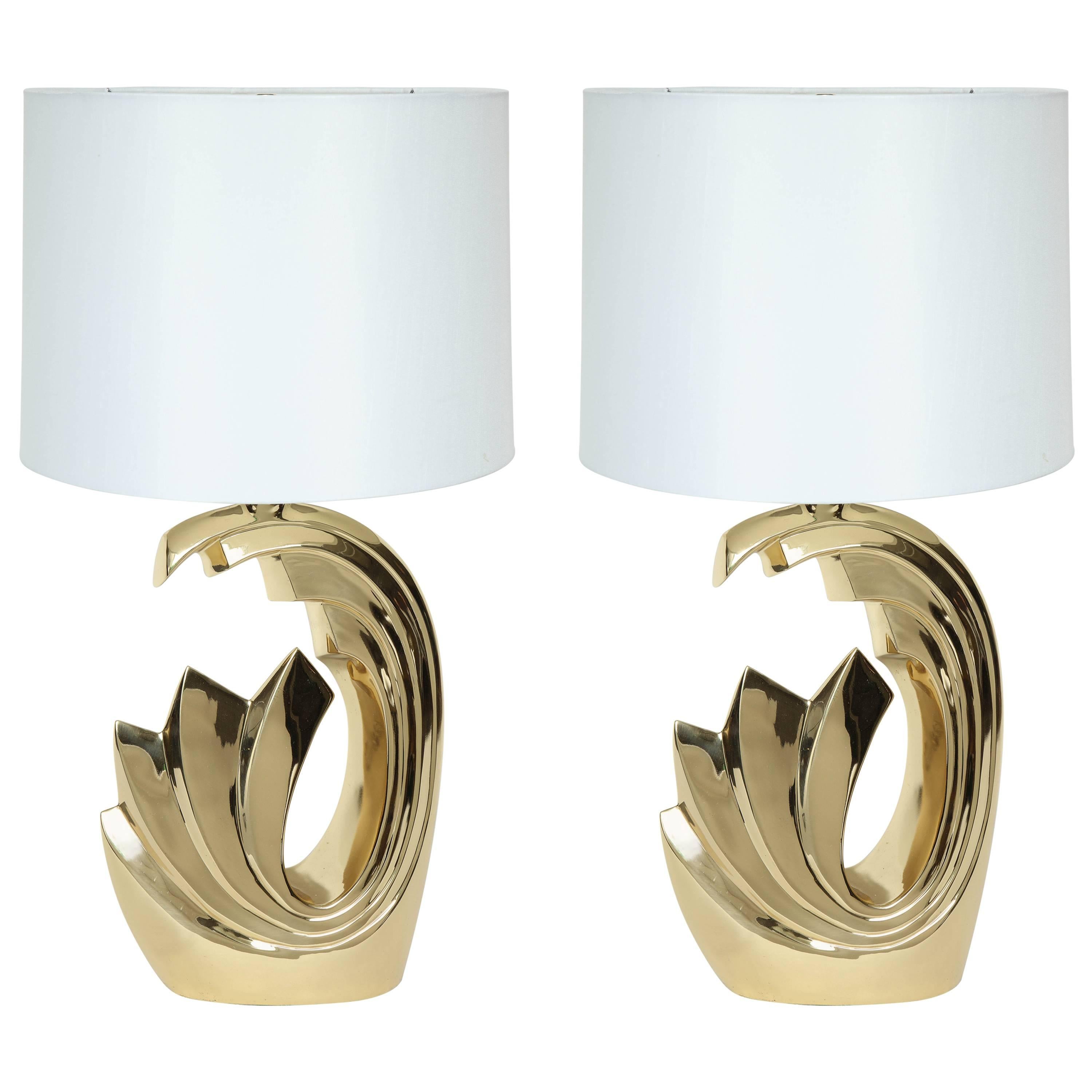 Pierre Cardin Brass Tidal Wave Lamps