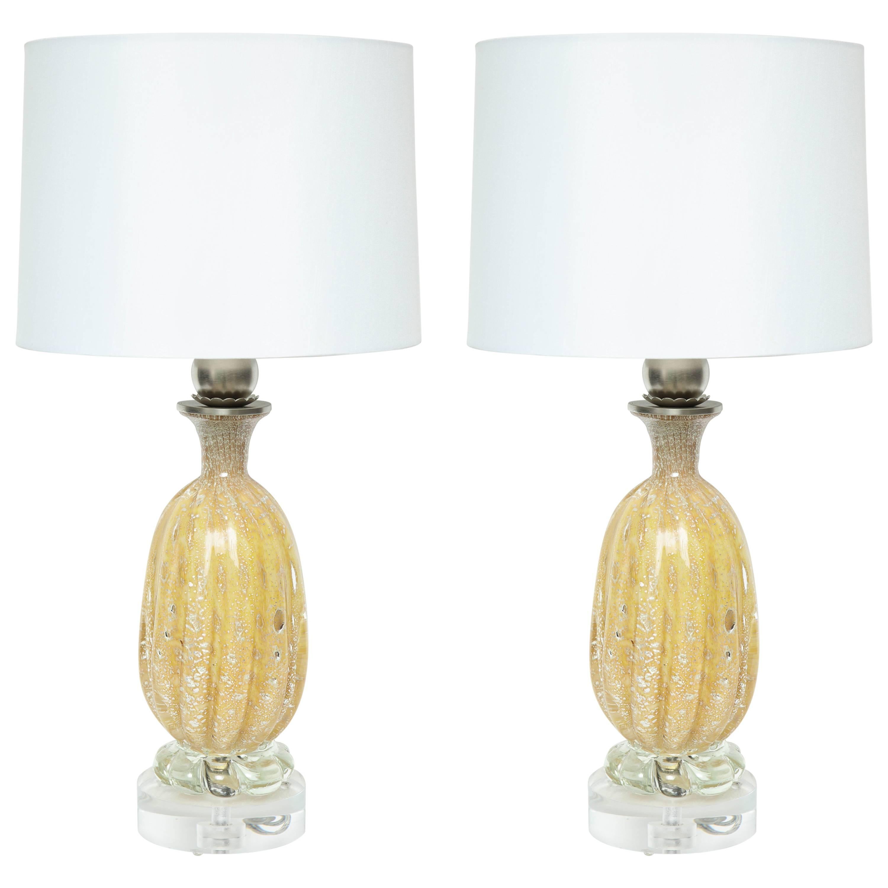 Barovier Honey Colored Murano Glass Lamps