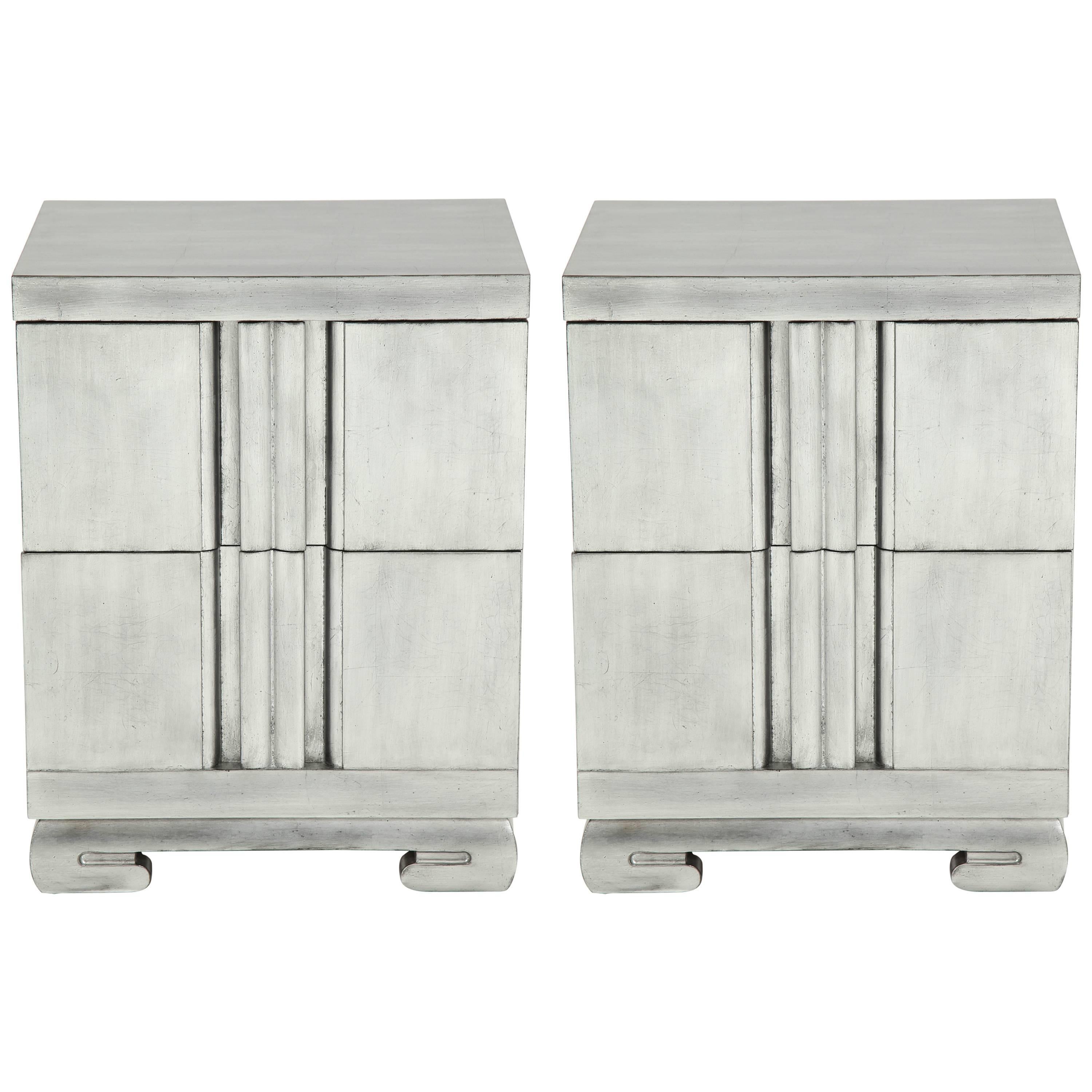 James Mont Influenced Silver Leaf Nightstands