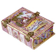 Antique Early 19th Century French Hand-Painted Porcelain Jewelry Box Shaped as a Book