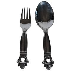 Vintage Georg Jensen Acorn Sterling Silver Baby Spoon and Fork