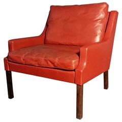 Georg Thams Red Leather and Rosewood Lounge Chair, Denmark, 1960