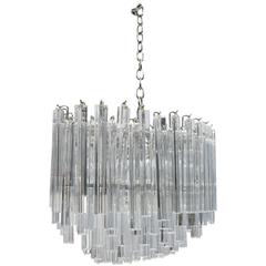 Oval Form Venini Murano Glass Chandelier with Triedri Form Prisms