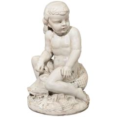 Glazed Ceramic Sculpture "Child with fish" in the Style of Louis Sue, circa 194